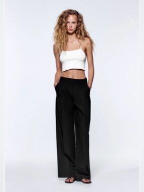 ZARA Black Linen Blend Wide Leg Pants Size M